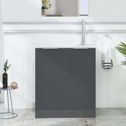 Royal Bathrooms Evora 700mm Graphite Grey Fluted Floor Standing Countertop Vanity Unit 2 Door With Milan Basin - thumbnail 1