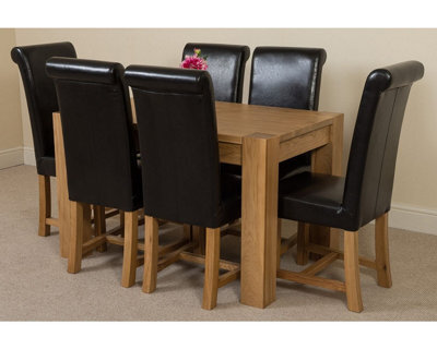 That's Furniture Kuba 125 X 80 Cm Chunky Oak Small Dining Table And 6 Chairs Dining Set With Washington Black Leather Chairs - image 1