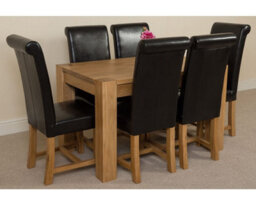 That's Furniture Kuba 125 X 80 Cm Chunky Oak Small Dining Table And 6 Chairs Dining Set With Washington Black Leather Chairs - thumbnail 3