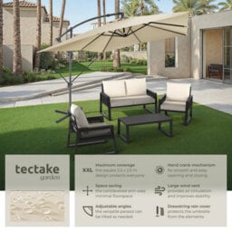 Tectake Parasol Apollo - 250 X 250 Cm, Tilt Adjustable, Protective Cover Included - Beige - thumbnail 2