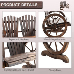 Outsunny 2 Seater Garden Bench W/ Wheel-Shaped Armrests Carbonized Colour - thumbnail 4