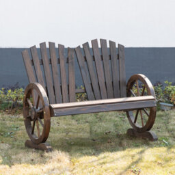 Outsunny 2 Seater Garden Bench W/ Wheel-Shaped Armrests Carbonized Colour - thumbnail 1