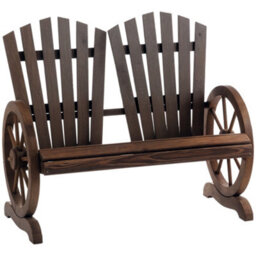 Outsunny 2 Seater Garden Bench W/ Wheel-Shaped Armrests Carbonized Colour - thumbnail 2