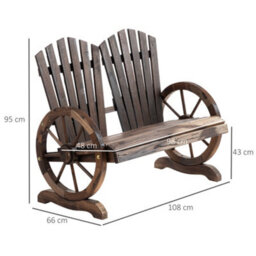 Outsunny 2 Seater Garden Bench W/ Wheel-Shaped Armrests Carbonized Colour - thumbnail 3