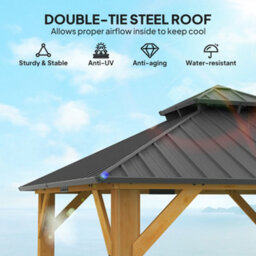 Outsunny 3X(3)M Double-Tier Hardtop Gazebo, Outdoor Patio Shelter, Grey - thumbnail 6