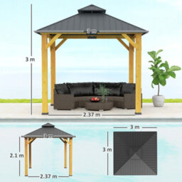 Outsunny 3X(3)M Double-Tier Hardtop Gazebo, Outdoor Patio Shelter, Grey - thumbnail 3