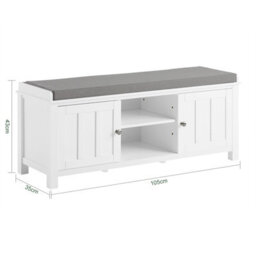 Sobuy Fsr35-W, Storage Bench With 2 Doors & Removable Seat Cushion, Shoe Cabinet Shoe Bench,white,w105Xd35Xh43.5 - thumbnail 3