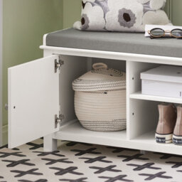 Sobuy Fsr35-W, Storage Bench With 2 Doors & Removable Seat Cushion, Shoe Cabinet Shoe Bench,white,w105Xd35Xh43.5 - thumbnail 4