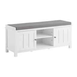 Sobuy Fsr35-W, Storage Bench With 2 Doors & Removable Seat Cushion, Shoe Cabinet Shoe Bench,white,w105Xd35Xh43.5 - thumbnail 1