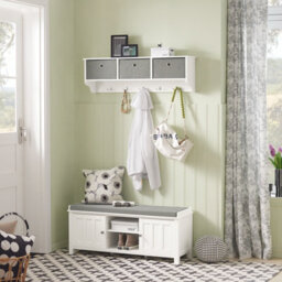 Sobuy Fsr35-W, Storage Bench With 2 Doors & Removable Seat Cushion, Shoe Cabinet Shoe Bench,white,w105Xd35Xh43.5 - thumbnail 2