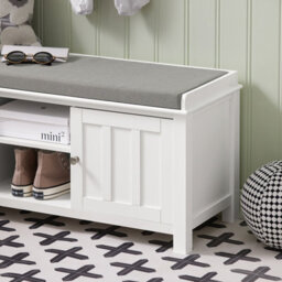 Sobuy Fsr35-W, Storage Bench With 2 Doors & Removable Seat Cushion, Shoe Cabinet Shoe Bench,white,w105Xd35Xh43.5 - thumbnail 6