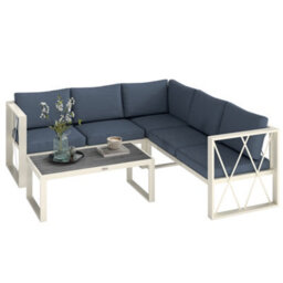 Outsunny 5 Seater Sectional Outdoor Sofa Set With Loveseats For Garden Grey - thumbnail 2