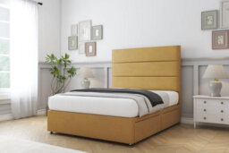 "Sloomy Texas Mustard Plush Divan Bed Base 2 Drawers Foot-End With 26"" Strutted Headboard 4' Small Double" - thumbnail 3