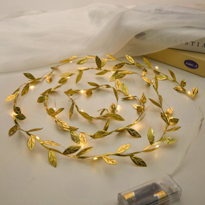 Amorly 6.56 Ft Artificial Golden Leaf Vine Fairy Lights,20 Led Battery Operated String Lights, Garland Decor For Wedding, Birthday, Party - image 1