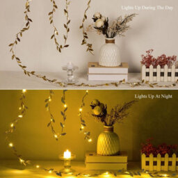 Amorly 6.56 Ft Artificial Golden Leaf Vine Fairy Lights,20 Led Battery Operated String Lights, Garland Decor For Wedding, Birthday, Party - thumbnail 7