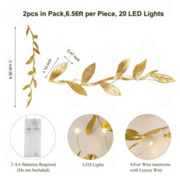 Amorly 6.56 Ft Artificial Golden Leaf Vine Fairy Lights,20 Led Battery Operated String Lights, Garland Decor For Wedding, Birthday, Party - thumbnail 2
