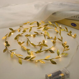 Amorly 6.56 Ft Artificial Golden Leaf Vine Fairy Lights,20 Led Battery Operated String Lights, Garland Decor For Wedding, Birthday, Party - thumbnail 1