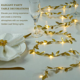 Amorly 6.56 Ft Artificial Golden Leaf Vine Fairy Lights,20 Led Battery Operated String Lights, Garland Decor For Wedding, Birthday, Party - thumbnail 3