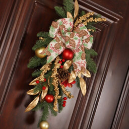 Amorly Christmas Staircase Wreath Decoration Gold Garland With Bows Pine Cones Berries For Indoor Outdoor Home Party Window Wall Decor - thumbnail 9