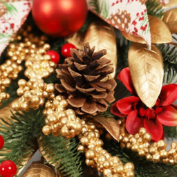 Amorly Christmas Staircase Wreath Decoration Gold Garland With Bows Pine Cones Berries For Indoor Outdoor Home Party Window Wall Decor - thumbnail 7