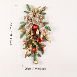 Amorly Christmas Staircase Wreath Decoration Gold Garland With Bows Pine Cones Berries For Indoor Outdoor Home Party Window Wall Decor - thumbnail 4