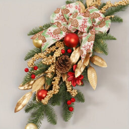 Amorly Christmas Staircase Wreath Decoration Gold Garland With Bows Pine Cones Berries For Indoor Outdoor Home Party Window Wall Decor - thumbnail 3