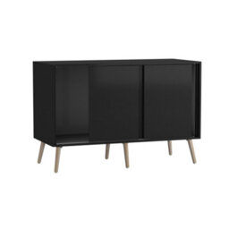 Urbn-Living Urbnliving 3-Door Sliding Cabinet Sideboard Black Carcass With Black Doors Storage Organiser Home Cupboard Pine Wooden Legs - thumbnail 5
