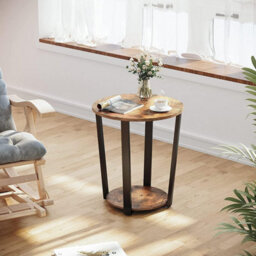 Songmics Side Table, Industrial Coffee Table, Round Sofa Table With Iron Frame, For Living Room, Bedroom, Stable And Simple - thumbnail 3