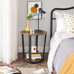 Songmics Side Table, Industrial Coffee Table, Round Sofa Table With Iron Frame, For Living Room, Bedroom, Stable And Simple - thumbnail 2