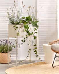 Beliani Elevated Plant Pot Tapien Metal 70 Cm Beige - thumbnail 2