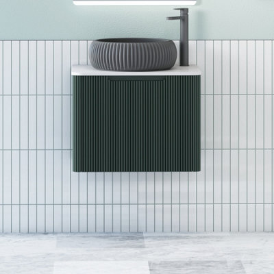 Royal Bathrooms Avenza 600mm Deep Moss Green Wall Hung Bathroom Countertop Vanity Unit 1 Drawer With Milan Black Basin - image 1
