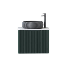 Royal Bathrooms Avenza 600mm Deep Moss Green Wall Hung Bathroom Countertop Vanity Unit 1 Drawer With Milan Black Basin - thumbnail 6