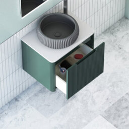 Royal Bathrooms Avenza 600mm Deep Moss Green Wall Hung Bathroom Countertop Vanity Unit 1 Drawer With Milan Black Basin - thumbnail 5