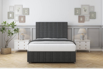 "Sloomy Langston Graphite Dumfries Divan Bed Set 2 Drawers Left Side - 54"" Floor Standing & 12""  Footboard 4'6 Double" - image 1