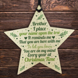 Red Ocean In Memory Brother Memorial Gift Wood Star Christmas Tree Bauble - thumbnail 1