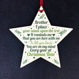 Red Ocean In Memory Brother Memorial Gift Wood Star Christmas Tree Bauble - thumbnail 2