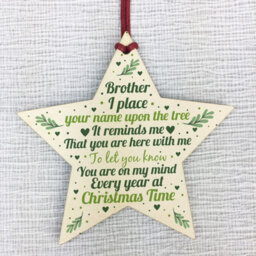 Red Ocean In Memory Brother Memorial Gift Wood Star Christmas Tree Bauble - thumbnail 5