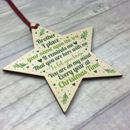 Red Ocean In Memory Brother Memorial Gift Wood Star Christmas Tree Bauble - thumbnail 3