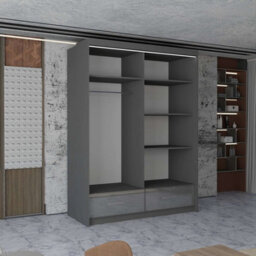 M N Furniture Ltd Wardrobe With Led Light Modern 2 Or 3 Sliding Doors-Mirrored Bedroom Cabinet With Drawers (Grey,150Cm) - thumbnail 3
