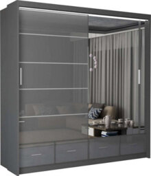 M N Furniture Ltd Wardrobe With Led Light Modern 2 Or 3 Sliding Doors-Mirrored Bedroom Cabinet With Drawers (Grey,150Cm) - thumbnail 2