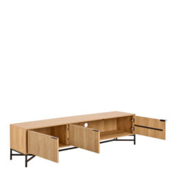 Wyld Haus Brisbane 176Cm Slatted Natural Oak Tv Unit 3 Doors Black Metal Legs - thumbnail 5