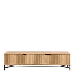 Wyld Haus Brisbane 176Cm Slatted Natural Oak Tv Unit 3 Doors Black Metal Legs - thumbnail 2