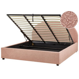 Beliani Ottoman Bed Boucle Vaucluse 180 X 200 Cm (Eu Super King) Pastel Pink - thumbnail 1