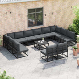 Berkfield Garden Sofa Set With Cushion 13 Pcs Black Aluminium - thumbnail 3