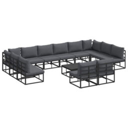 Berkfield Garden Sofa Set With Cushion 13 Pcs Black Aluminium - thumbnail 2