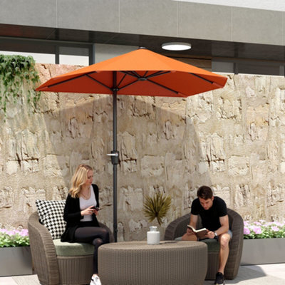 Outsunny 2M Half Garden Parasol Market Umbrella W/ Crank Handle, Orange - image 1