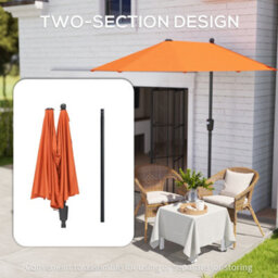 Outsunny 2M Half Garden Parasol Market Umbrella W/ Crank Handle, Orange - thumbnail 6
