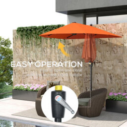 Outsunny 2M Half Garden Parasol Market Umbrella W/ Crank Handle, Orange - thumbnail 5