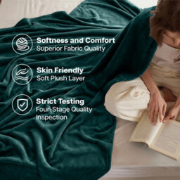 Imperial Rooms Plain Plush Faux Fur And Flannel Reversible All Season Comfort Blanket Green King - thumbnail 3