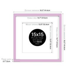 "15X15"" Lilac Picture Frame - 15X15"" Square Frame With 13X13"" Mount For 15X15""/13X13"" Pictures Art Deco Style Gallery Wall, 1 Pack" - thumbnail 2